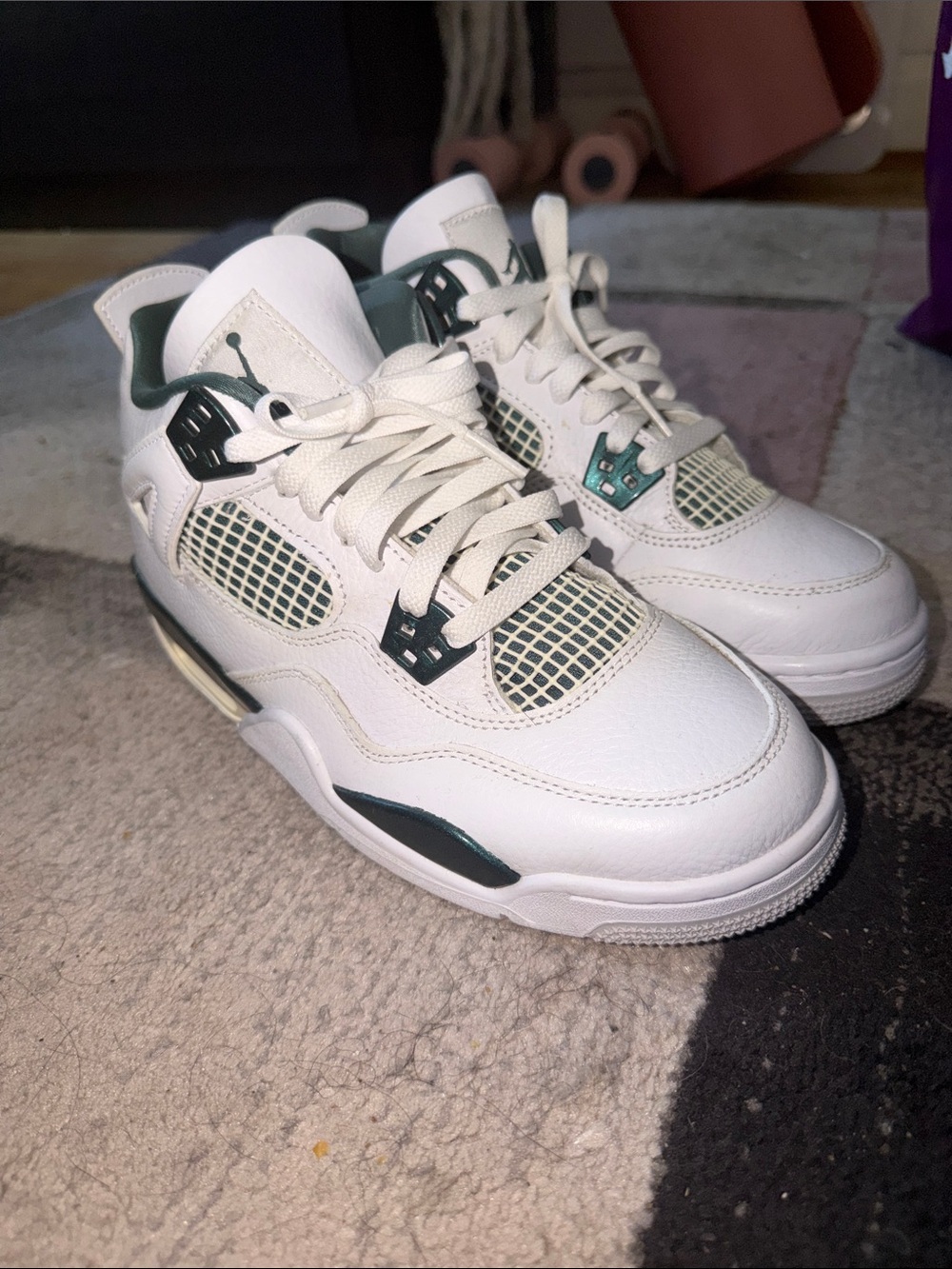 Jordan Retro Athletic Sneakers in White and Teal